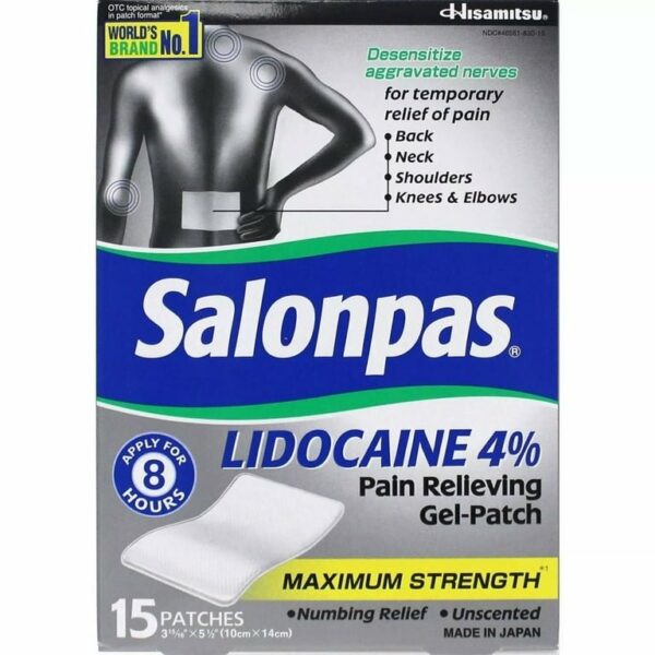 Patch Antidouleur Salonpas Lidocaine 4 % Maximum Strengh, 15 Unités – Image 4