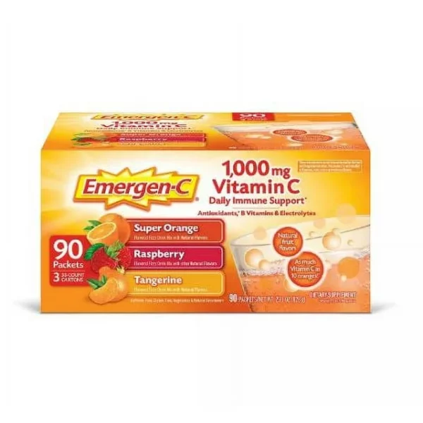 Emergen-C Supplément de Vitamines C et Minéraux Pack 3 Saveurs, 1 000 mg, 90 sachets – Image 3
