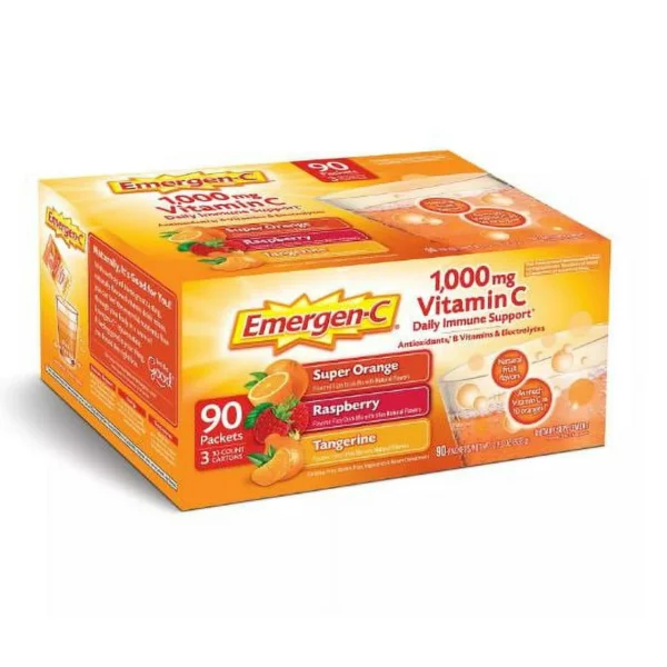 Emergen-C Supplément de Vitamines C et Minéraux Pack 3 Saveurs, 1 000 mg, 90 sachets