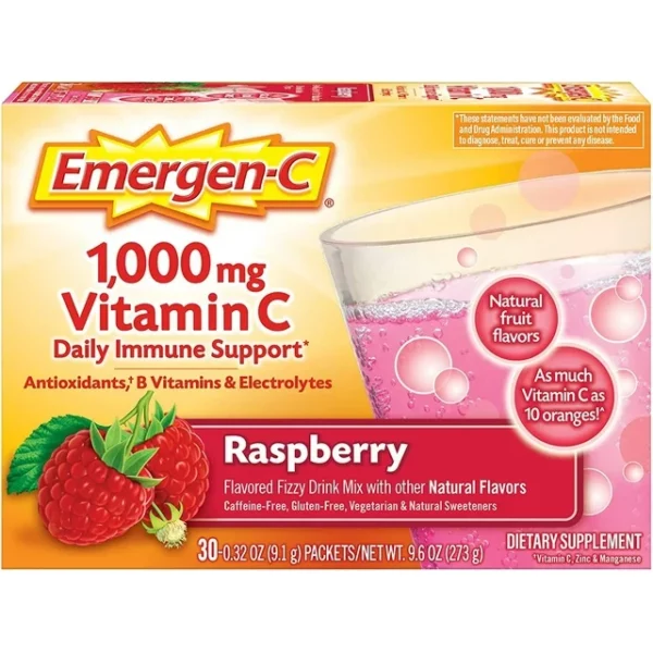 Emergen-C Supplément de Vitamines C et Minéraux  Framboise 1 000 mg 30 sachets