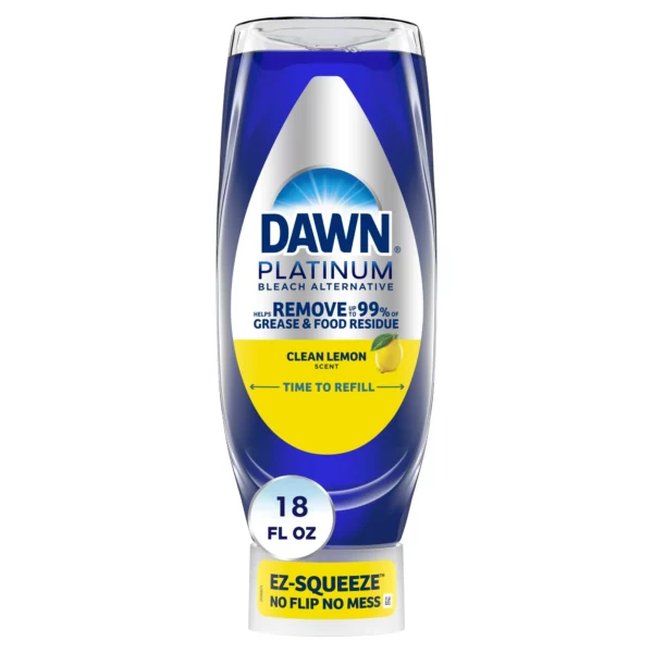 Liquide Vaisselle Dawn Platinum Clean Lemon avec Alternative à l’Eau de Javel, EZ-Squeeze, 532 ml