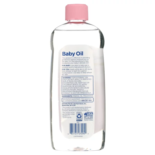 Huile Pour Bébé Equate Baby Oil Hypoallergénique, 591 ml – Image 2