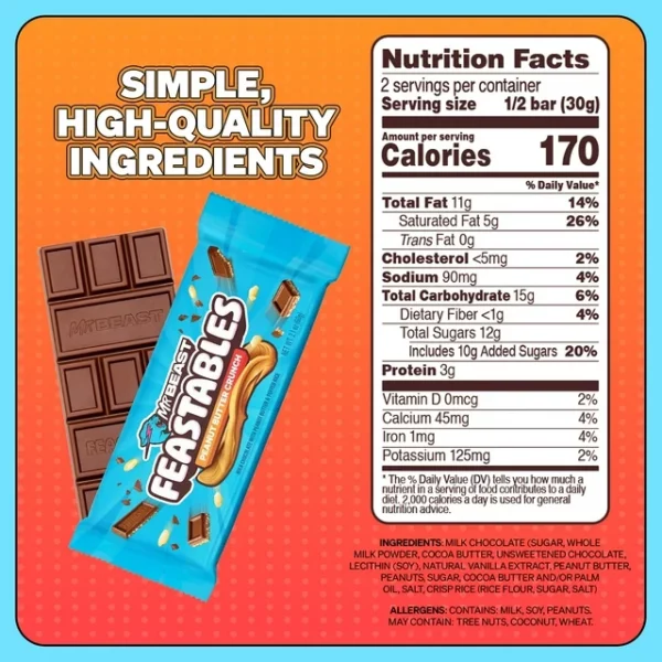 Feastables MrBeast, Barre Chocolat Croustillante au Beurre de Cacahuète 60 g – Image 3