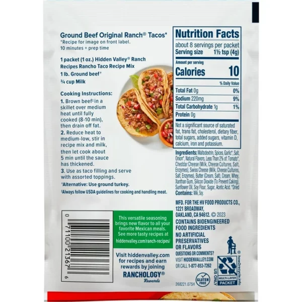 Mélange d'Assaisonnement Rancho Taco Premium Hidden Valley Ranch Night Sachet 28g – Image 5