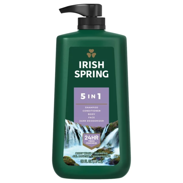 Gel Douche Irish Spring Pour Homme 5-en-1 Avec Pompe, 887 ml
