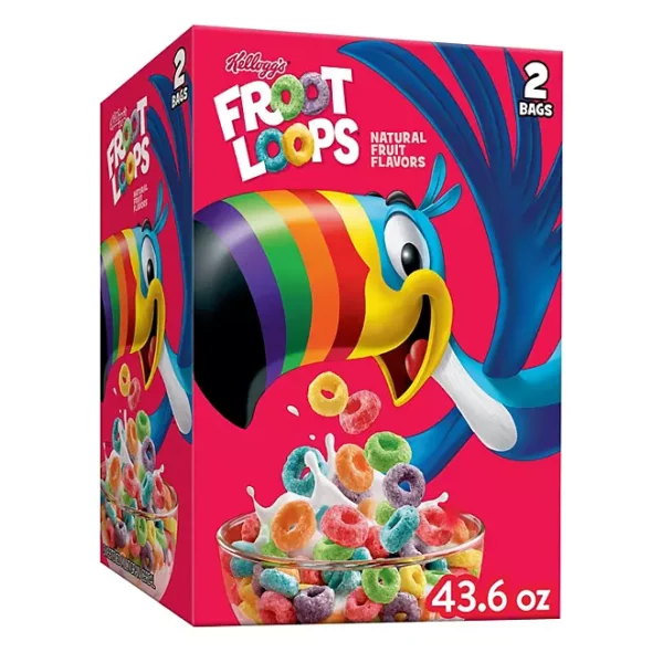 Céréales Pour Petit Déjeuner Kellogg's Froot Loops, 2 Sachets 1,24kg