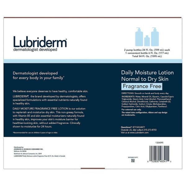 Lait de Corps Lubriderm Daily Moisture Sans Parfum, 709 ml – Image 5