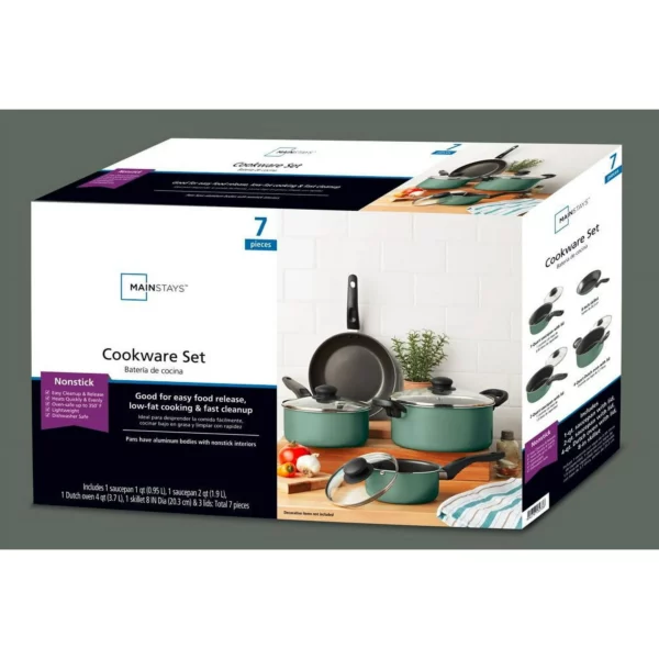 Ensemble de 7 Pièces, Casseroles et Poêles Mainstays en Aluminium – Image 2