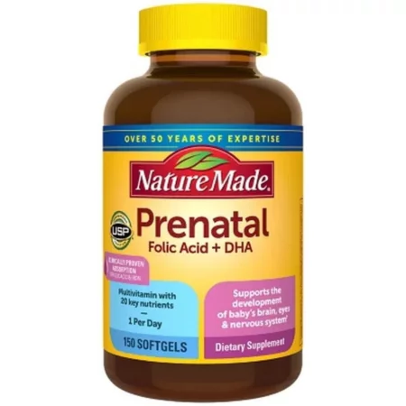 Vitamines Prénatales Nature Made + DHA 200 mg ,150 Gélules Molles