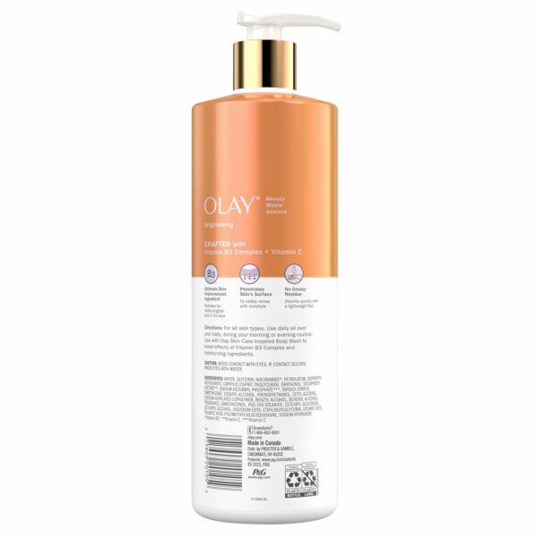 Lait de Corps Olay Brightening Body Lotion Avec Vitamine C & B3 Pour Femme, 502 ml – Image 6