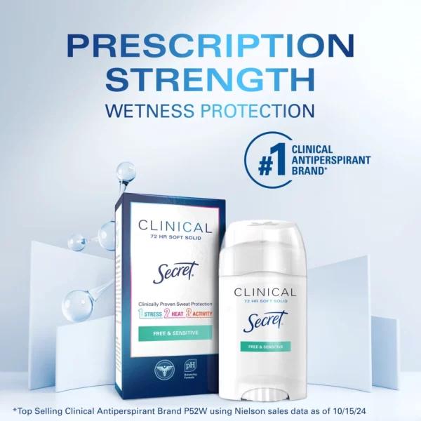 Déodorant Stick Secret Clinical Soft Solid, Antisudorifique, Sans Parfum, Pour Femme, 45 g – Image 2