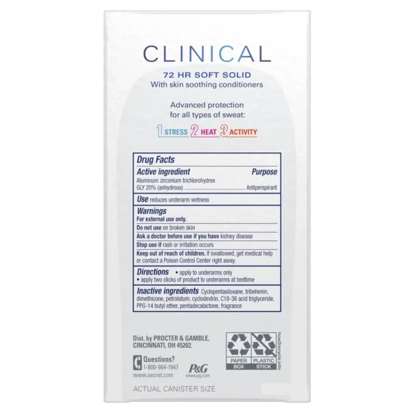 Déodorant Stick Secret Clinical Soft Solid, Antisudorifique, Sans Parfum, Pour Femme, 45 g – Image 7