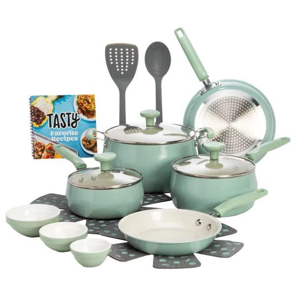 Ensemble de 16 Pièces, Casseroles, Poêles et Ustensiles Tasty Clean Ceramic Premium