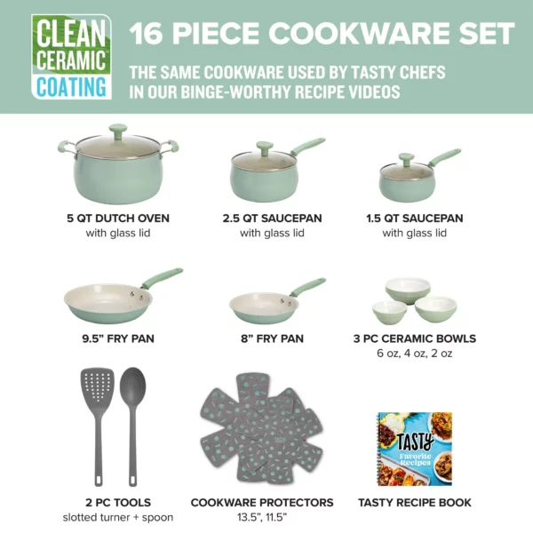 Ensemble de 16 Pièces, Casseroles, Poêles et Ustensiles Tasty Clean Ceramic Premium – Image 2