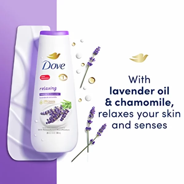Gel Douche Dove Relaxing Pour Femme, Nourrissant à l’Huile de Lavande & Camomille, 591 ml – Image 3