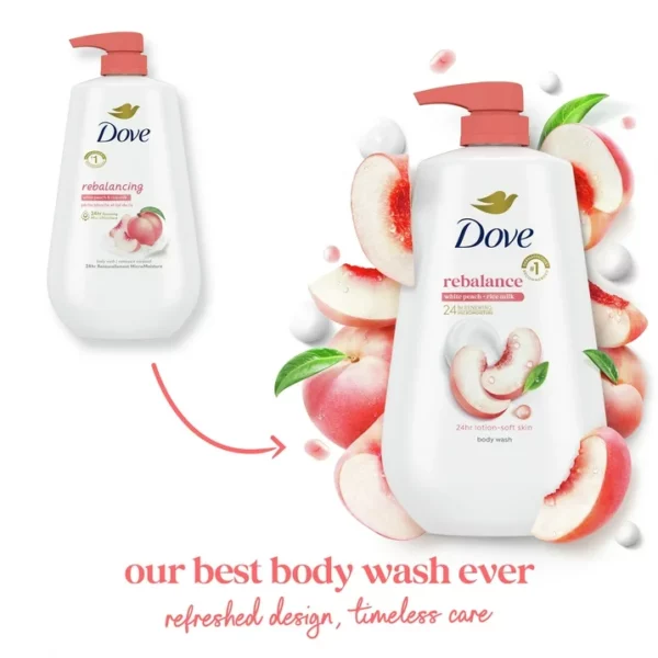 Gel Douche Dove Moisturizing Body Wash Rebalance, Pêche & Lait de Riz, Pour Femme, 905 ml – Image 3