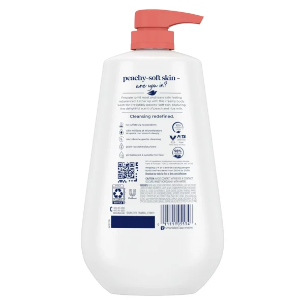 Gel Douche Dove Moisturizing Body Wash Rebalance, Pêche & Lait de Riz, Pour Femme, 905 ml – Image 6