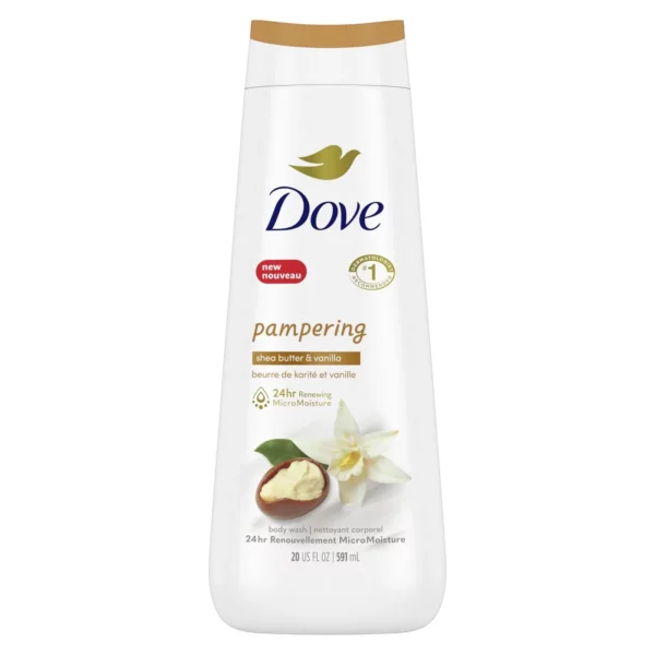 Gel Douche Dove Pampering Pour Femme, Hydratant au Beurre de Karité & Vanille, 591 ml