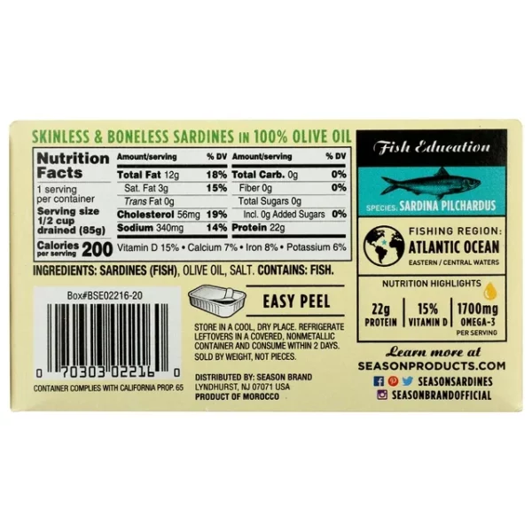 Sardines Sans Peau Ni Arêtes S l’Huile d’Olive Extra Vierge Season 124g – Image 4