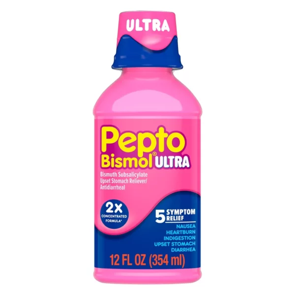Pepto Bismol Ultra En Liquide - Soulagement Nausée, Brûlures d’Estomac, Indigestion, Diarrhée... Saveur Cerise, 354 ml