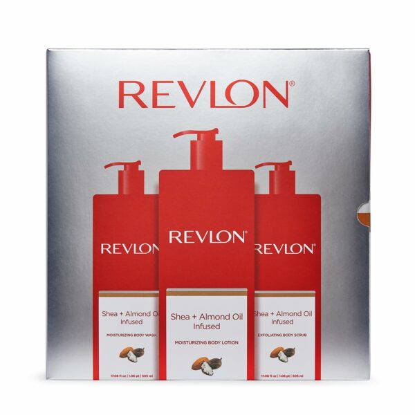 REVLON Kit Complet Gel Douche, Lait de Corps, Gommage, Hydratant au Karité & Amande