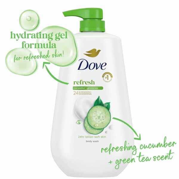 Gel Douche Dove Refreshing Gentle Body Wash Pour Femme, Concombre & Thé Vert, 905 ml – Image 4