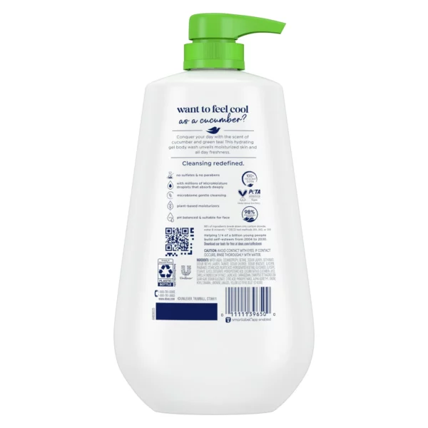 Gel Douche Dove Refreshing Gentle Body Wash Pour Femme, Concombre & Thé Vert, 905 ml – Image 8