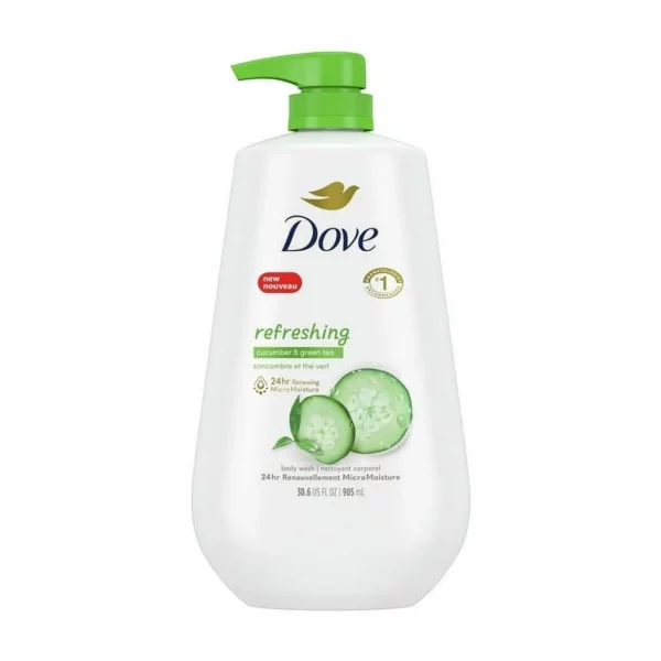 Gel Douche Dove Refreshing Gentle Body Wash Pour Femme, Concombre & Thé Vert, 905 ml