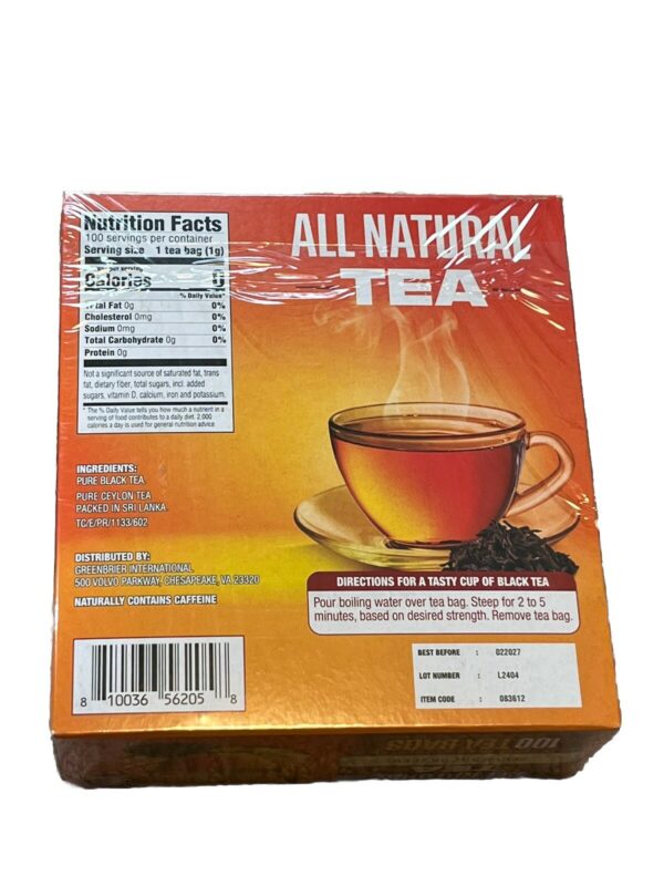 Thé Noir Pur - All Natural Tea, 100 Sachets, 100 g – Image 2