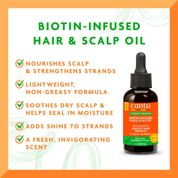 Huile Cheveux & Cuir Chevelu Cantu à la Biotine, Fortifiante & Pousse, 59ml – Image 4