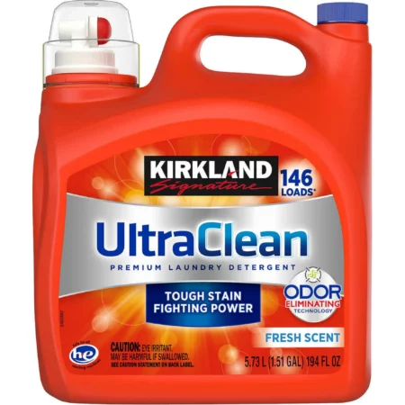 Liquide Lessive Kirkland Signature Ultra Clean Premium Concentrée, Nettoyage Profond, 5.73L