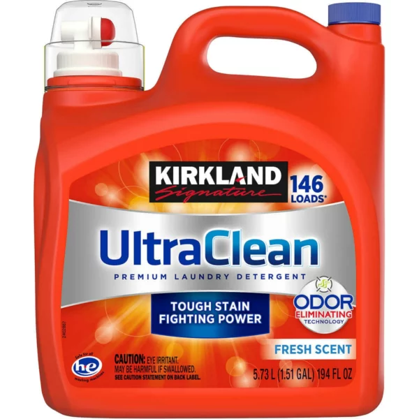 Liquide Lessive Kirkland Signature Ultra Clean Premium Concentrée, Nettoyage Profond, 5.73L