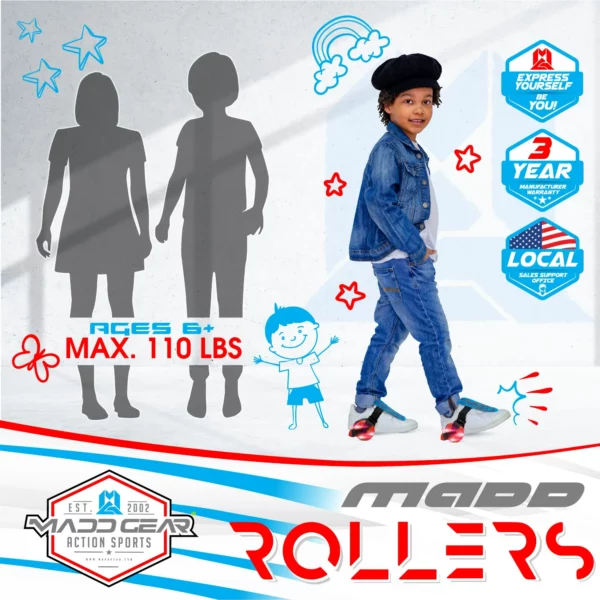 Rollers Chaussures à Roulettes Madd Gear Roues LED, Réglable