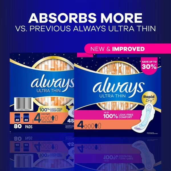 Always - Serviettes Hygiéniques Ultra Mince, Nuit Ailées (Taille 4), Maxi Pack, 80 Unités – Image 7