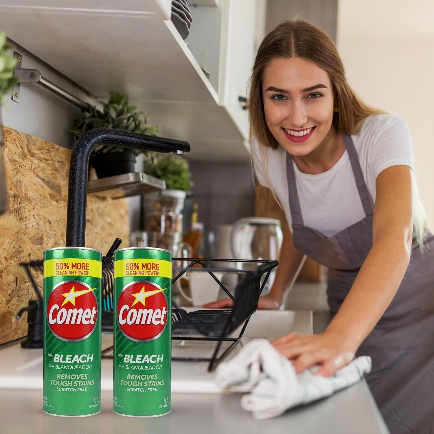 Poudre à Récurer Comet avec Javel, Nettoyant Cuisine & Salle de Bain, 794g – Image 2