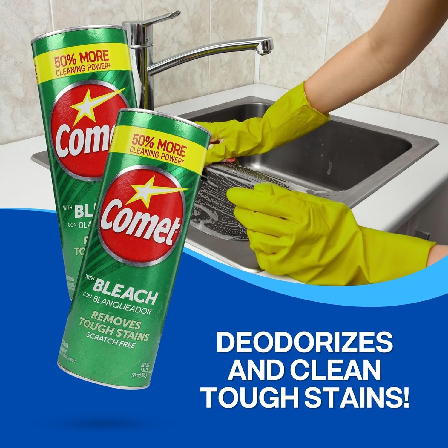 Poudre à Récurer Comet avec Javel, Nettoyant Cuisine & Salle de Bain, 794g – Image 6