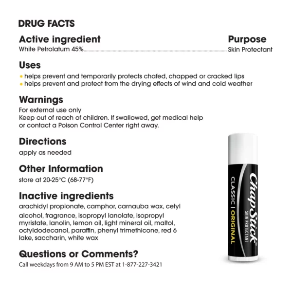 Baume à Lèvres ChapStick Classic Original, Hydratant Quotidien, 4g – Image 9