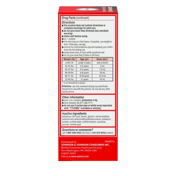 Tylenol Enfant, Douleur & Fièvre, Sans Colorant, Cerise, 120 mL – Image 9