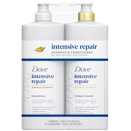 Pack Shampoing & Démêlant Dove Intensive Repair, Soin Cheveux Abîmés, Grand Format, 2 x 1L