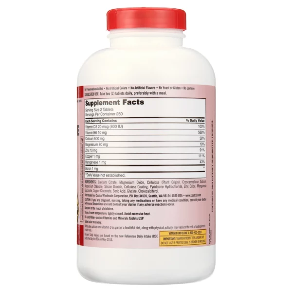 Supplément Calcium, Citrate Magnésium, Zinc, Kirkland Signature, Santé Osseuse & Immunité, 500 Comprimés – Image 2