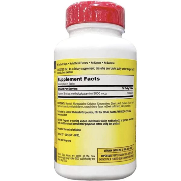Supplément Vitamine B-12, 5000 mcg, Énergie & Système Nerveux, Dissolution Rapide, 300 Comprimés – Image 5