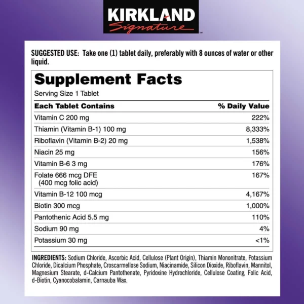 Supplément Super B-Complexe & Électrolytes Kirkland Signature, Énergie & Hydratation, 500 Comprimés – Image 3