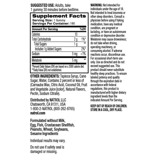 Mélatonine Natrol 5mg Gummies, Aide au Sommeil Rapide, 180 Gommes – Image 5