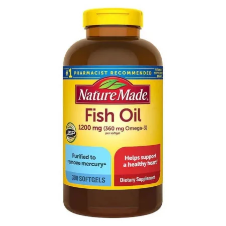 Nature Made Omega-3, Huile de Poisson, 1200 mg, Santé Cardiaque & Cerveau, 300 Gélules