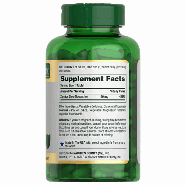 Zinc Nature's Bounty 50mg, Soutien Immunitaire & Peau, 400 Gélules – Image 2