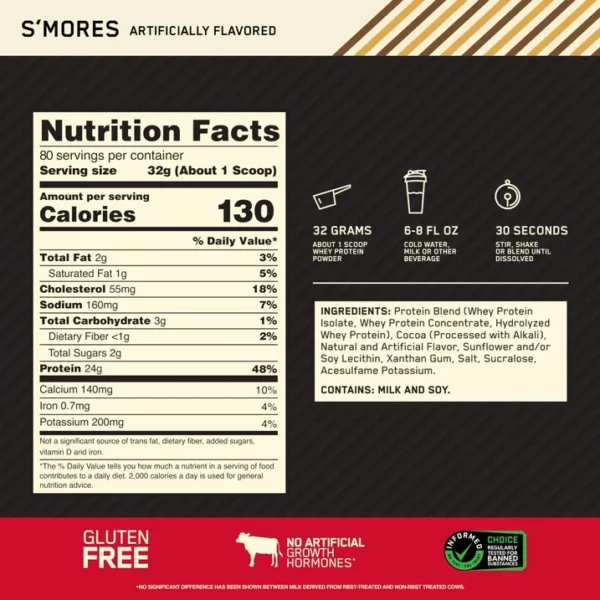 Protéine Whey Gold Standard Optimum Nutrition, Chocolat au Lait Extrême, 2.56kg – Image 8