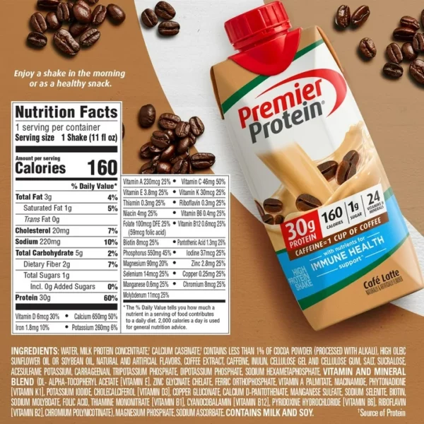 Premier Protein, Shake Protéiné, Café Latte, Prêt-à-Boire, 325 mL – Image 4