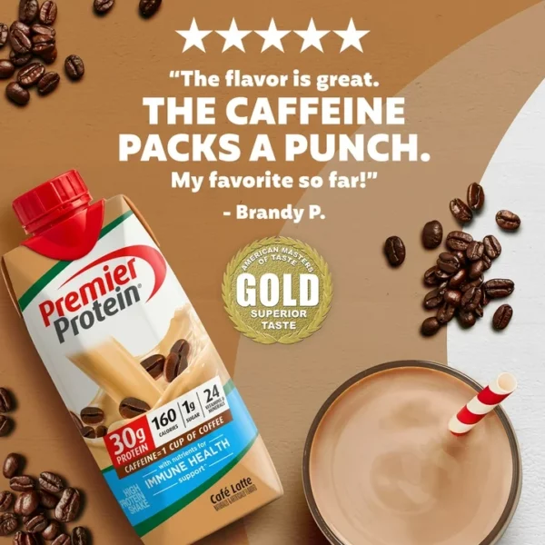 Premier Protein, Shake Protéiné, Café Latte, Prêt-à-Boire, 325 mL – Image 3