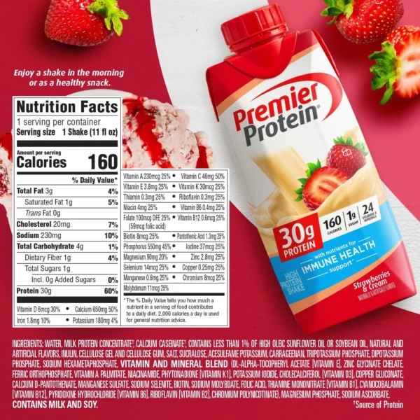 Premier Protein Fraise, Shake Protéiné, Prêt-à-Boire, 30g Protéines, 325 mL – Image 7