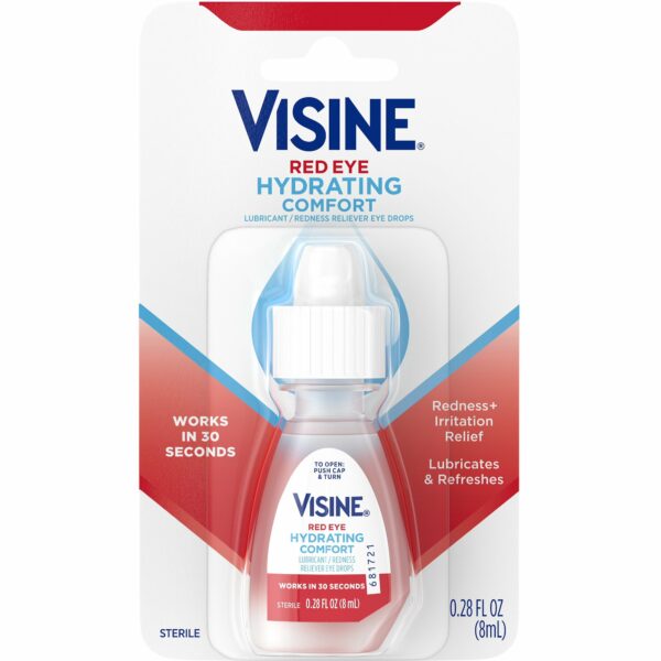 Visine Collyre Red Eye Hydrating Comfort, Anti-Rougeur & Hydratant, Gouttes Ophtalmiques, 8mL
